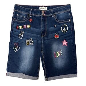 Jordache Women's Dark Blue Embroidered Jean Shorts